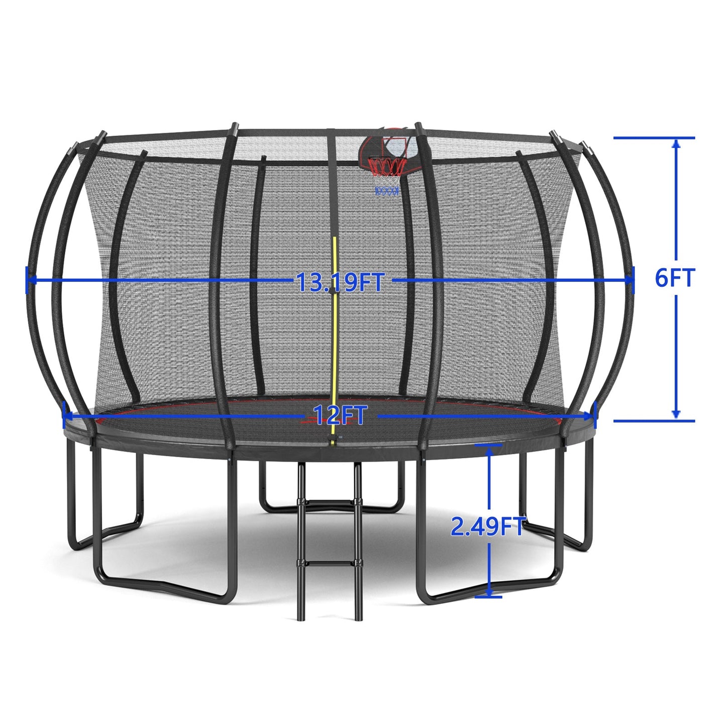 YC 12FT trampoline Pumpkin- ladder-Black Red