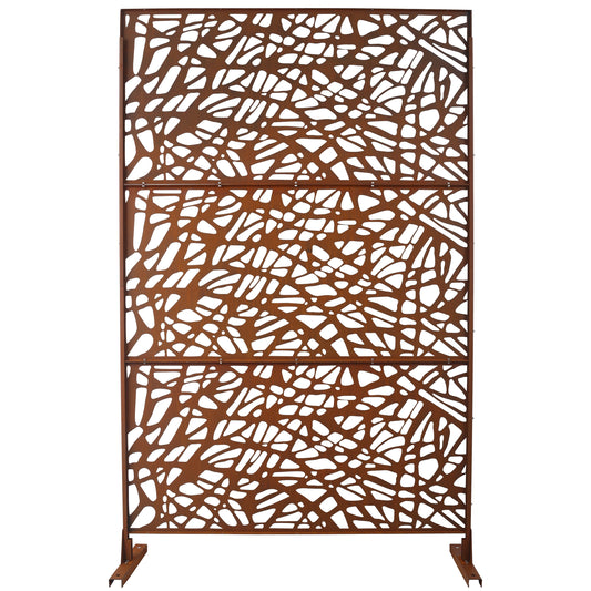 Dining & Tableware: Outdoor & Indoor Privacy Screen Metal Privacy Screen 76' H×48' W, Freestanding Decorative Privacy Screen for Deck Balcony Patio, Rust Red Steel by Streamdale Furniture