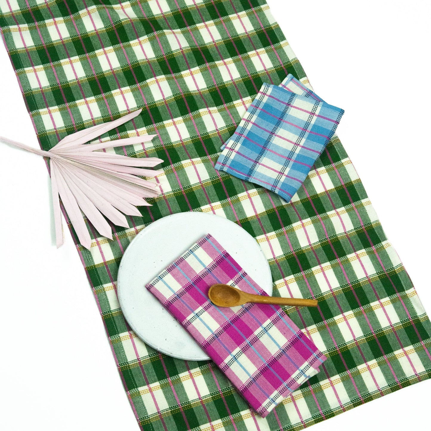 San Andres Gingham Forest & White Table Runner