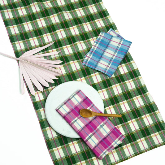 San Andres Gingham Forest & White Table Runner