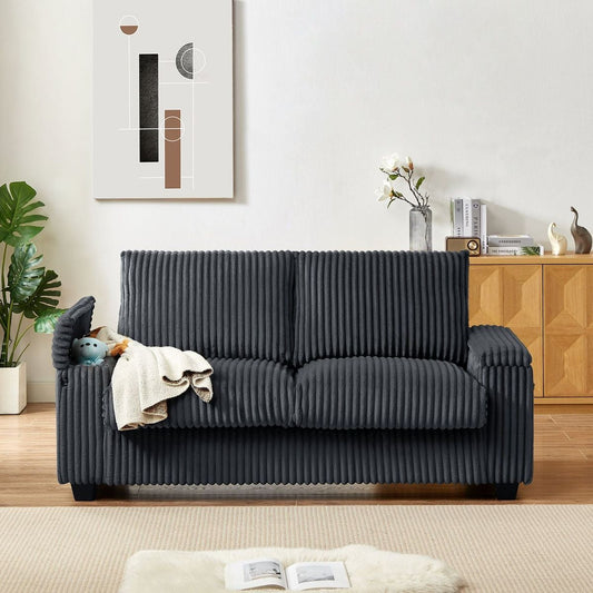 Bedroom Bedding & Decor: 71" Loveseat Small Sofa Plush Corduroy Fabric Square Storage Armrest USB port  (ONLY SOFA, DO NOT INCLUDE OTTOMAN) by Streamdale Furniture
