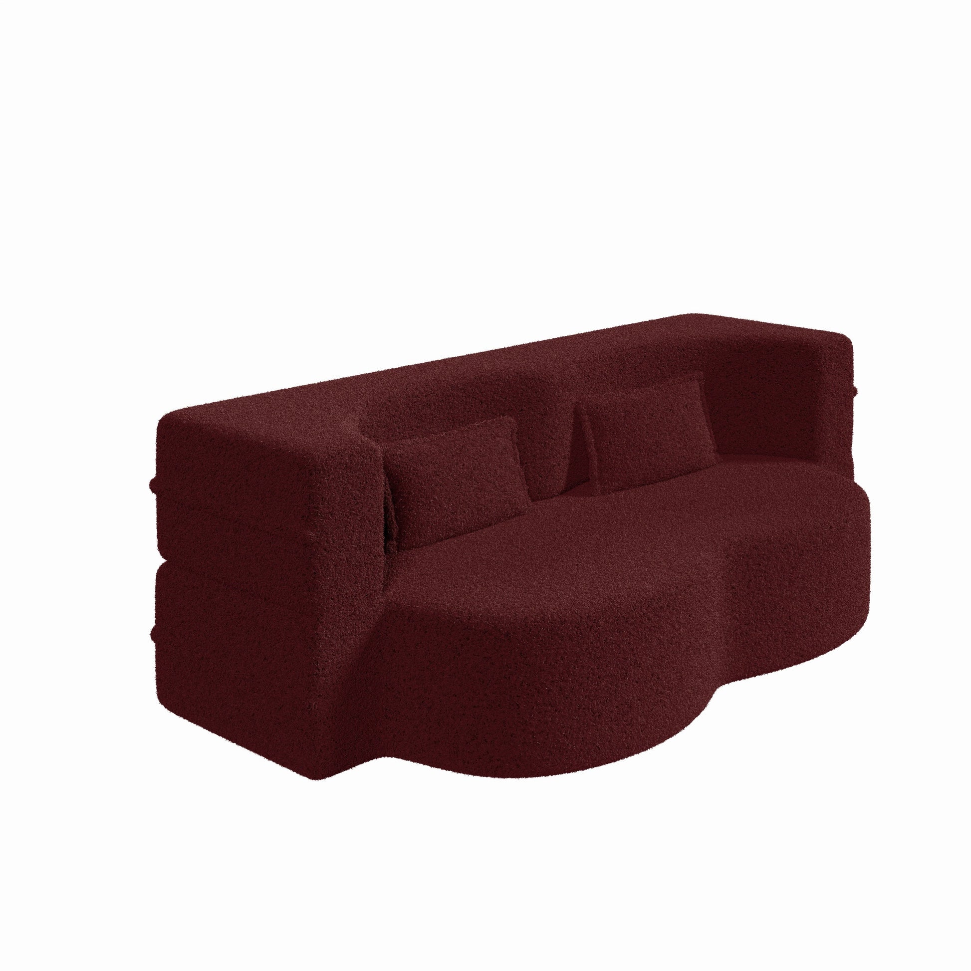 Garden & Outdoor: Modern Floor Sofa with 2 Pillows,Convertible Teddy Fabric Foam Filled Sleeper Sofa Bed,15 ' Full Size Folding Mattress for Living Room,Guest Bed,Playroom,No Assembly Required,Burgundy by Streamdale Furniture