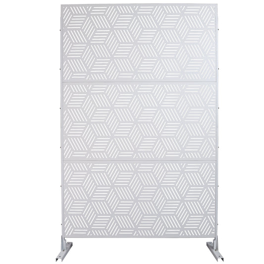 Dining & Tableware: Outdoor & Indoor Privacy Screen Metal Privacy Screen 76' H×48' W, Freestanding Decorative Privacy Screen for Deck Balcony Patio, Privacy Fence Panels for Outside Lawn Garden PS116 WHITE by Streamdale Furniture