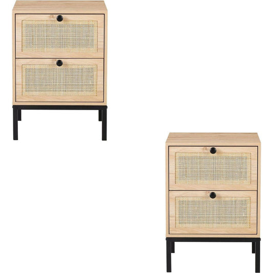Smart Home Device: Set of 2 rectangle Rattan Bedside Table Nightstand with Drawer 2 by Streamdale Furniture