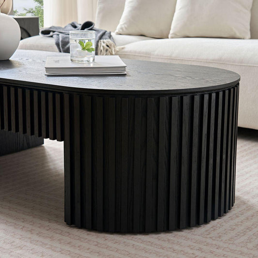 Bedroom Bedding & Decor: 51.18'' Oval Wood Coffee Table With Drawer  Mid Century Modern Coffee Table Unique Coffee Table for Living Room Furniture, Tea Table BLACK by Streamdale Furniture