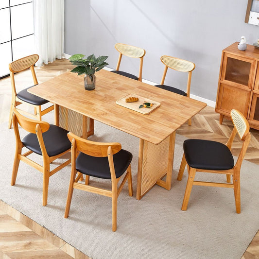 Dining & Tableware: Table and chair set, ancient style solid wood dining table, imitation rattan table legs, beautiful simple solid wood dining chairation by Streamdale Furniture