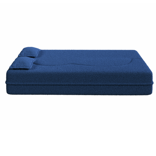 Garden & Outdoor: Modern Floor Sofa with 2 Pillows,Convertible Teddy Fabric Foam Filled Sleeper Sofa Bed,15 ' Full Size Folding Mattress for Living Room,Guest Bed,Playroom,no assembly required,Blue by Streamdale Furniture