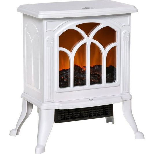 17" Freestanding Electric Fireplace Stove, Fire Place Heater with Realistic Logs and Flame Effect and Overheat Protection, 750W/1500W, White