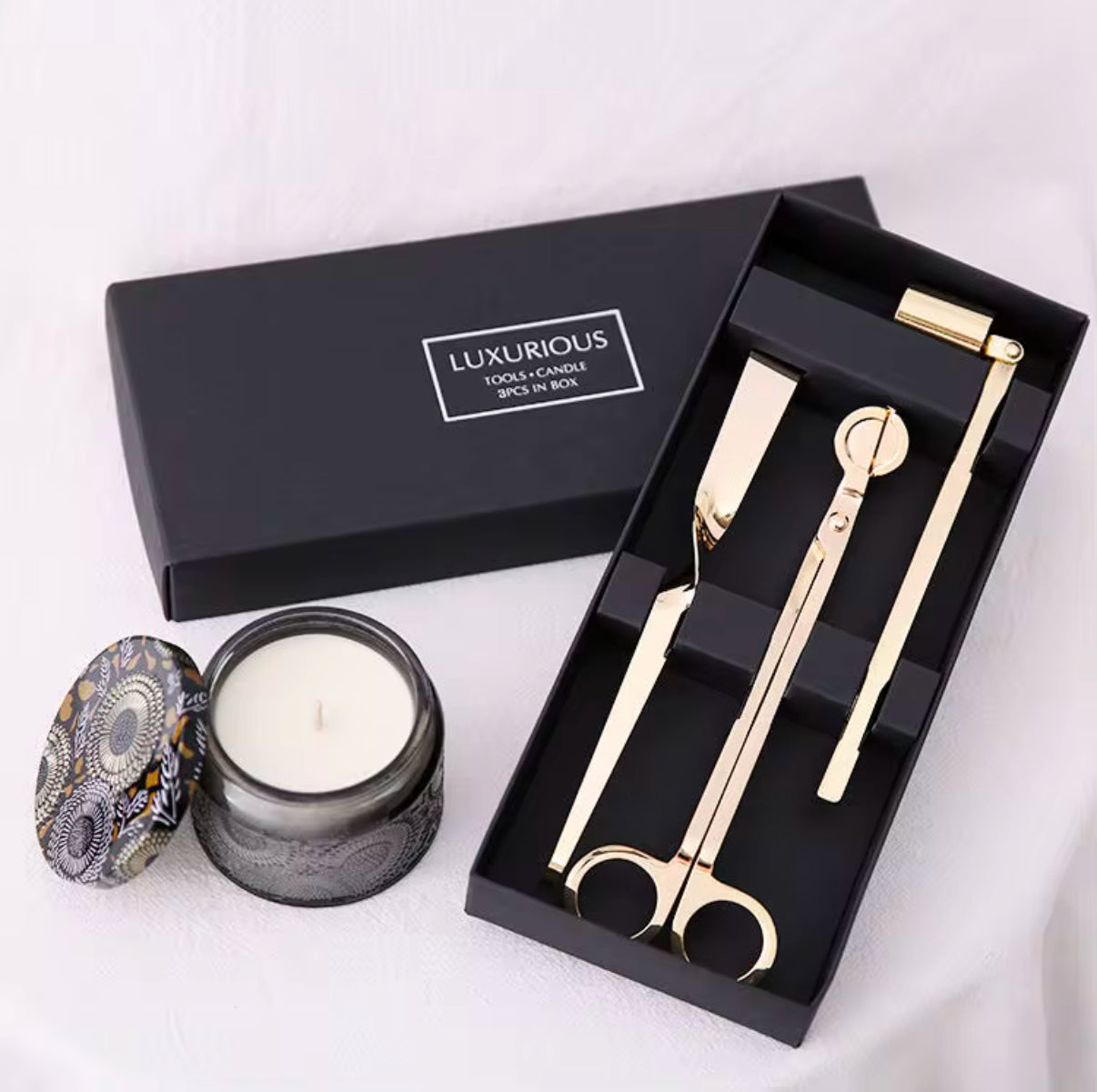 Pet Supplies: 3-Piece Candle Care Kit | Matte Black | Wick Trimmers, Snuffer, and Wick Hook by Knight Light Candles