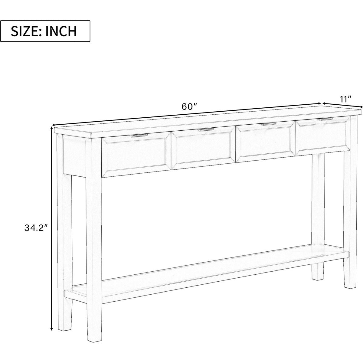 U_STYLE Contemporary High-Quality Entryway Console Table with 4  Spacious Drawersm,1 Practical Bottom ShelfLong Legs, for Hallway, Foyer