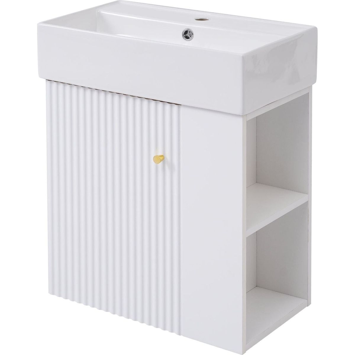 21.6inch Modern Floating Bathroom Vanity with Ceramic Basin - Perfect for Small Bathrooms, Right side storage