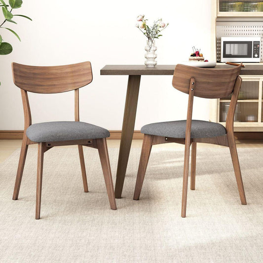 Dining & Tableware: Mid-Century Walnut Finished Frame Upholstered Dining Chairs (Set of 2) (Dark Grey) by Streamdale Furniture