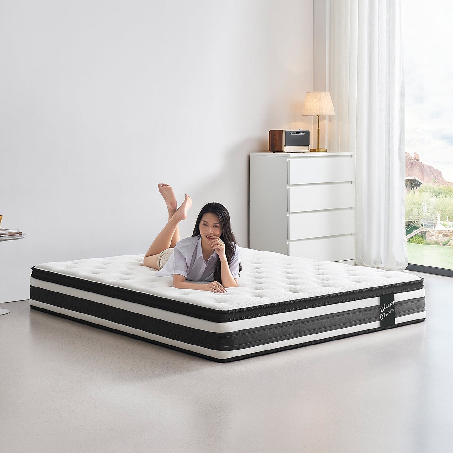 12 Inch Queen Size Breathalle Cool Cover Oekotex-100 Memory Foam Individual Pocket Spring Hybrid Mattress