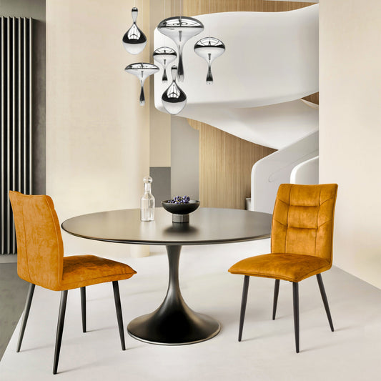 Dining & Tableware: Modern Velvet Dining Chairs 2-Piece Set-Soft Cushioned Seats with Iron Frames in Mustard  Yellow by Streamdale Furniture