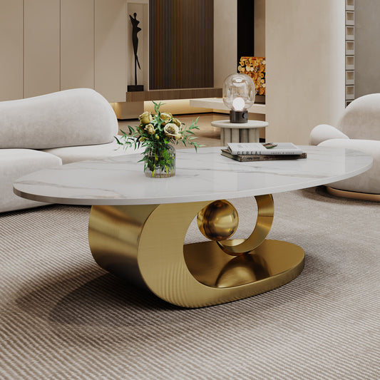 Kitchen Tools & Cookware: Marble Coffee Table with Sculptural Stainless Steel Base by Streamdale Furniture