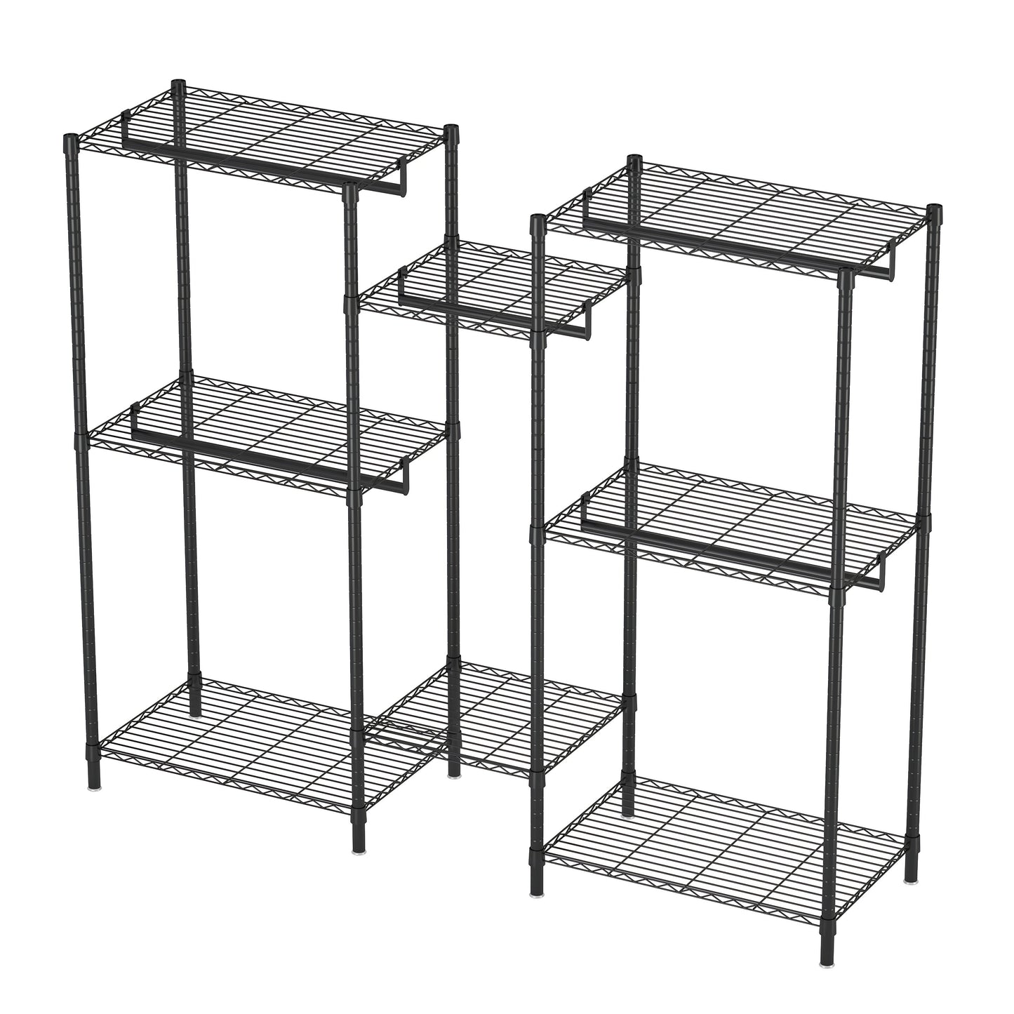 Bedroom Bedding & Decor: Heavy Duty Garment Rack With 8 Adjustable Wire Shelves and 5 Clothes Rails, Freestanding Closet Organizer, Black Metal by Streamdale Furniture