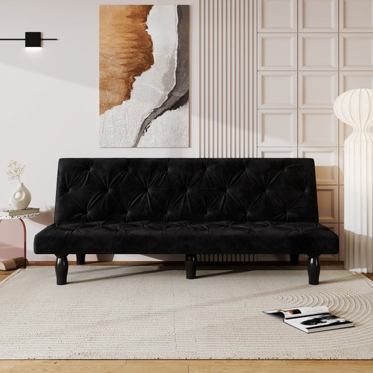 Living Room Decor: Sofa-to-Bed Evolution: 66' Black Velvet Sofa Bed Transforms Seamlessly, Ideal for Family Living Rooms, Apartments, and Bedrooms by Streamdale Furniture