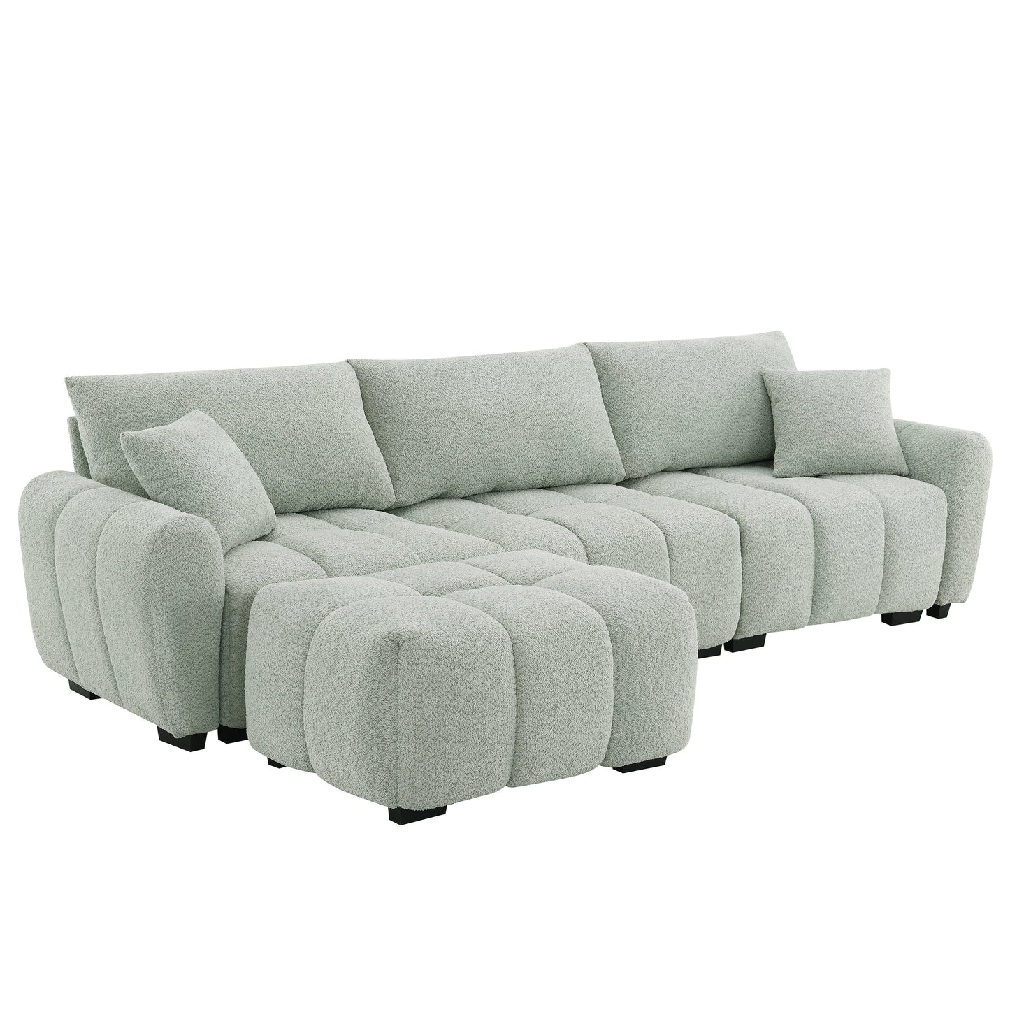 [VIDEO] 110' Modular Sectional Sofa, L Shape with Extra-large Seat, Pull-line Design, Movable Ottoman, High Density Foam, Free Combination, Sturdy Metal&Wood Frame, Boucle Fabric, 3 Colors