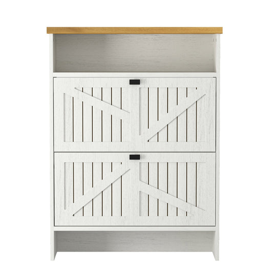 Kitchen Tools & Cookware: 4-Layer Folding White MDF Shoe Cabinet with Metal Rounded Corners – Convenient Shoe Storage by Streamdale Furniture