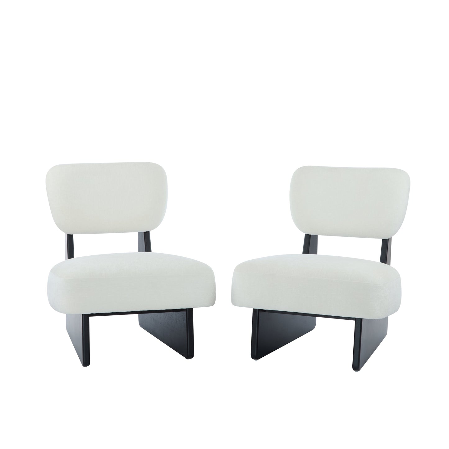 [Set of 2] Modern Beige Lounge Chair with Polyester Upholstery, Sturdy Black Wood Base, Minimalist Design, Stylish and Comfortable Accent Seating for Living Room, Bedroom, or Office