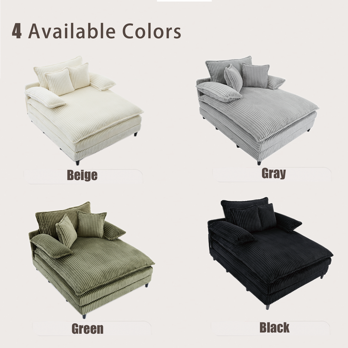 [NEW ARRIVED] [VIDEO PROVIDED] 54.75' W Oversized Chaise Lounge Chair,Fluffy cushioned sofa bed,Deep Seat,Corduroy,2 Pillows,4 gears can be adjusted,Leisure Sleeper Sofa Chair for Living Room, Black