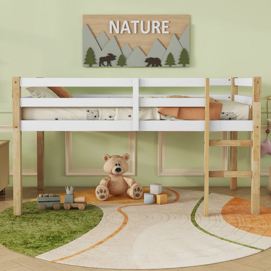 Bedroom Bedding & Decor: Solid Wooden, Rubber Wooden Twin Loft Bed with Ladder, Bed Platform of Strengthened Slats,Natural-white by Streamdale Furniture