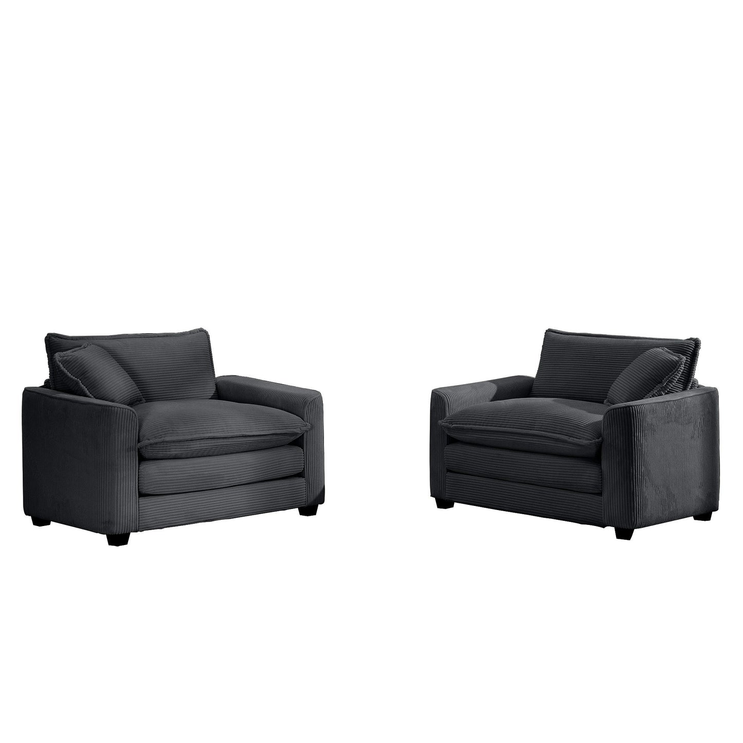 Bedroom Bedding & Decor: Luxurious Grey Corduroy Deep Seated Sofa Set with Two Single Chairs for Bedroom and Office by Streamdale Furniture