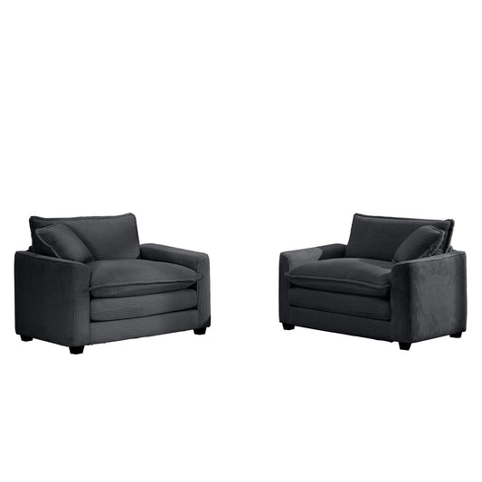 Bedroom Bedding & Decor: Luxurious Grey Corduroy Deep Seated Sofa Set with Two Single Chairs for Bedroom and Office by Streamdale Furniture