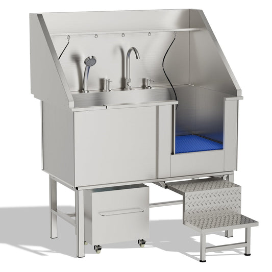 Area Rug: Stainless Steel Dog Washing Station with Seamless Design and Accessories, Silver, 50 Inch by Streamdale Furniture