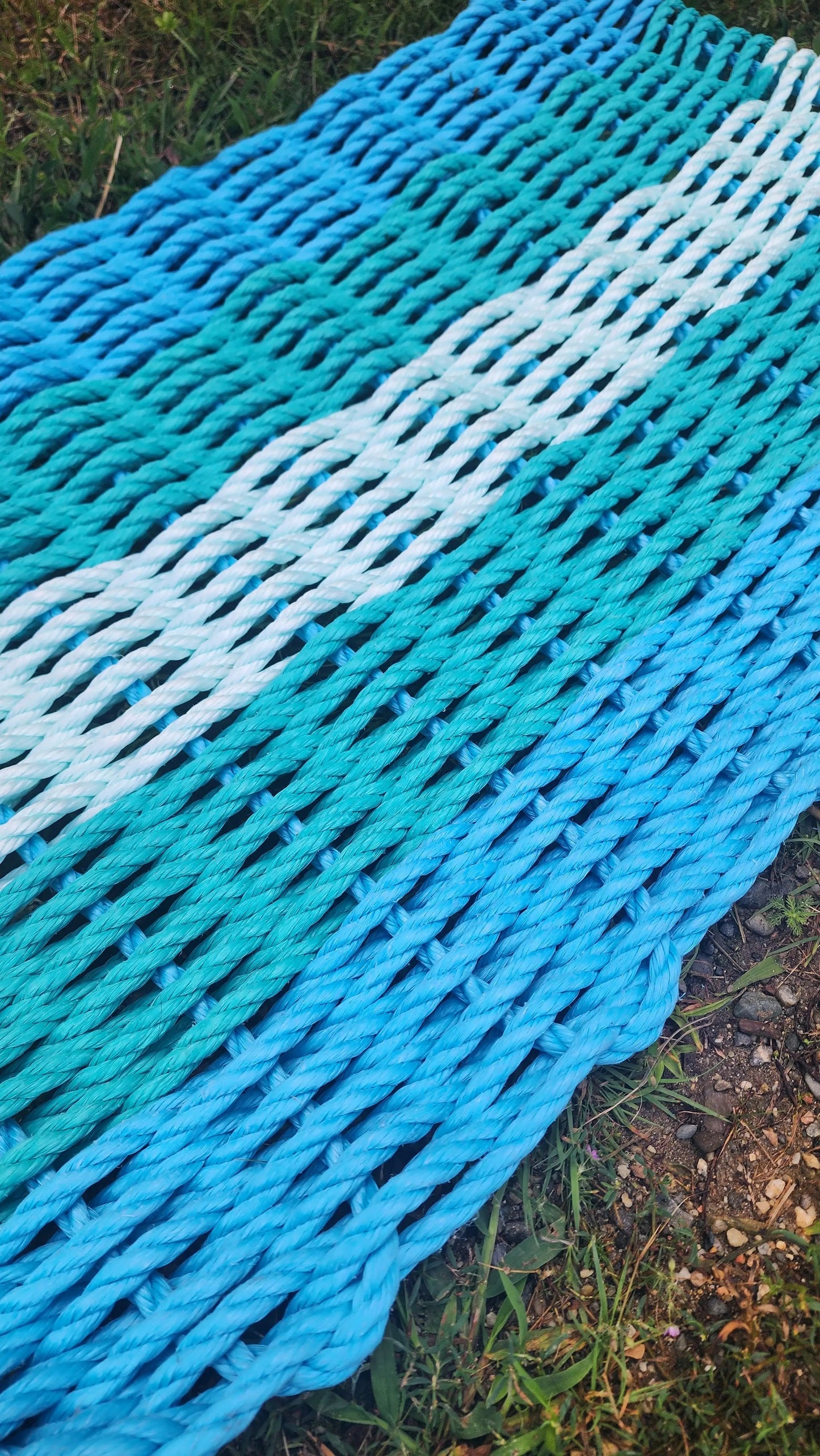 Area Rug: 5 Stripe Lobster Rope Mat Light Blue Teal and Seafoam by Little Salty Rope