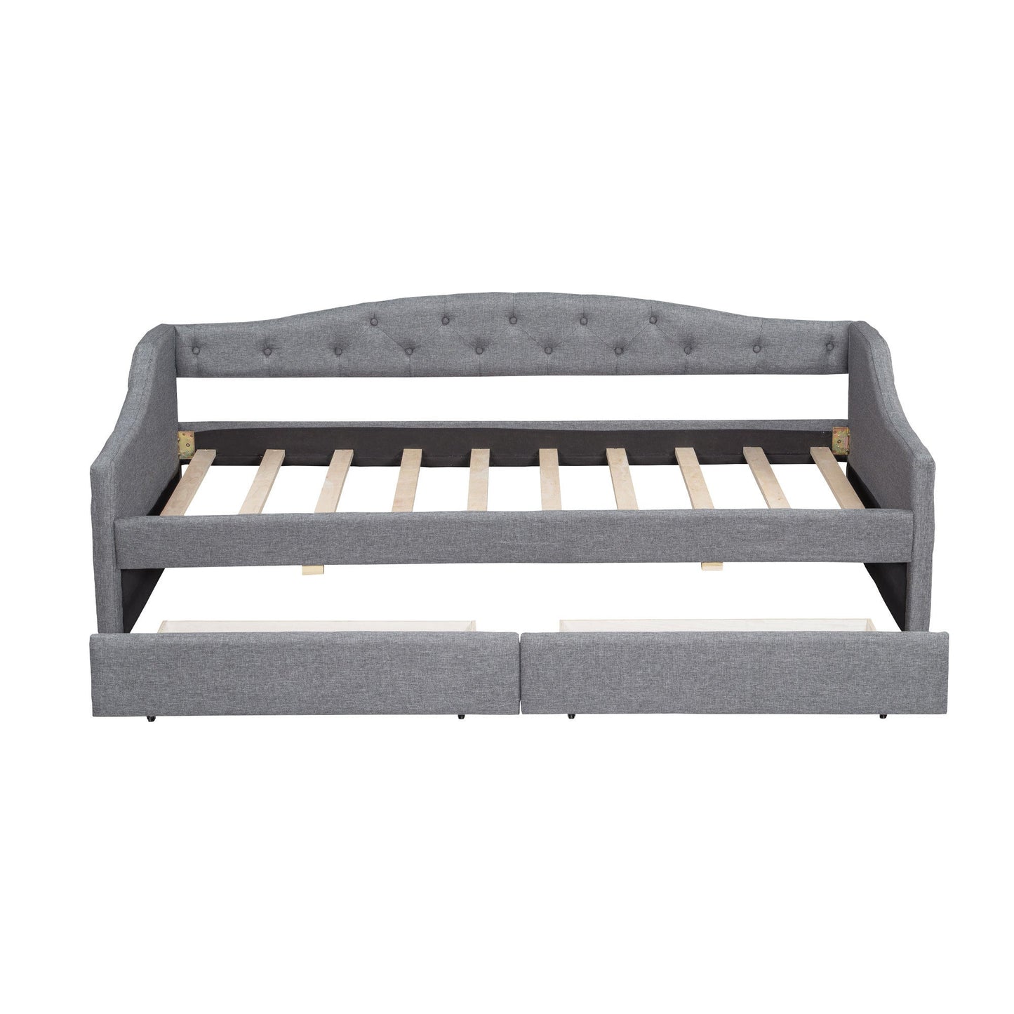 Elegant Upholstered Twin XL Daybed with LED Belt, 2 Drawers, Gray Linen Finish