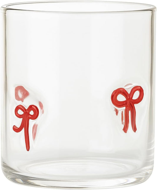 Kitchen Tools & Cookware: Red Bowtie Tumbler | Clear Water or Juice Glasses | Set of 2 by Khen Site