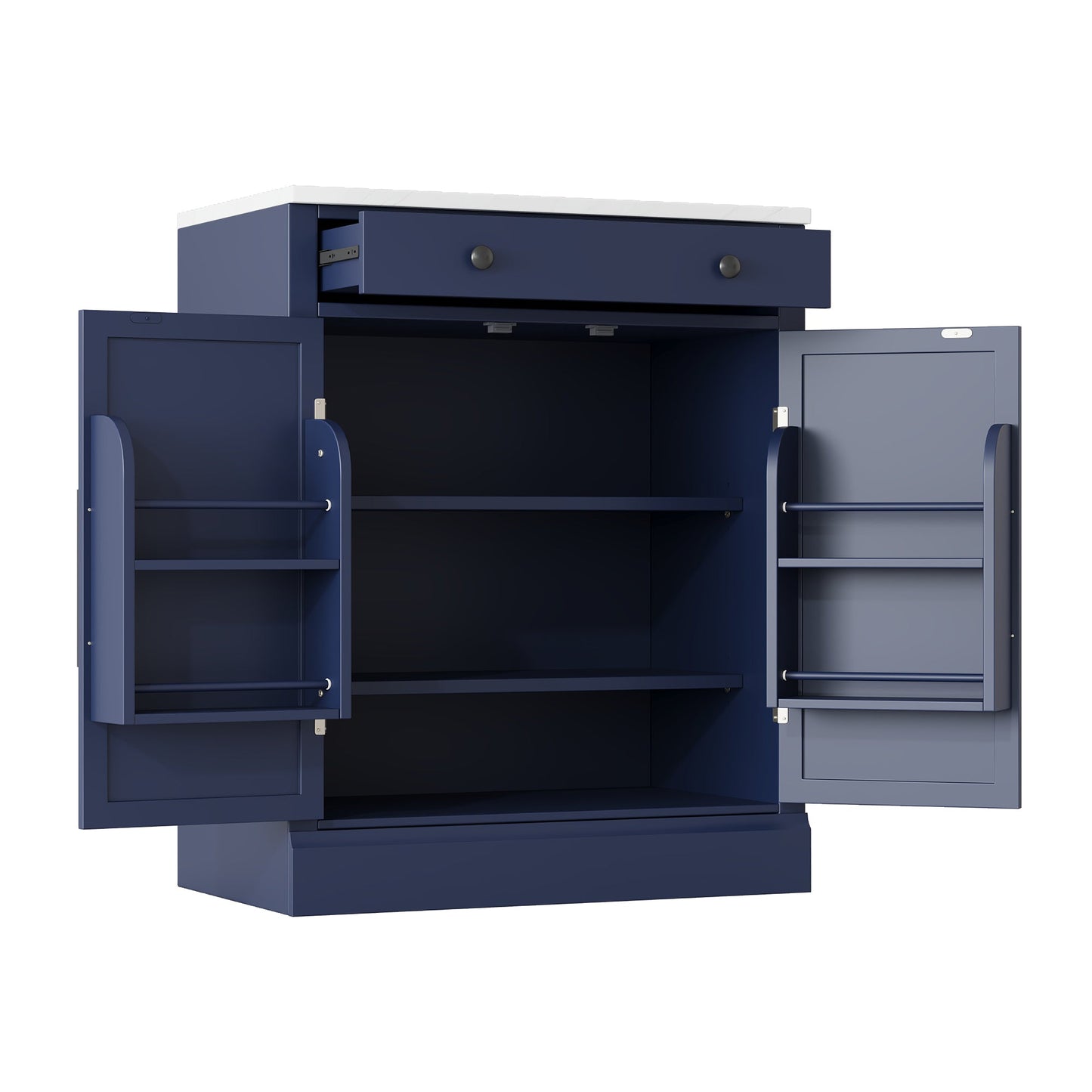 [Assembly Video Provided] TOPMAX Modern Freestanding Kitchen Pantry,Buffet Food Storage, Coffee Bar Cabinet with Drawer, 2 Adjustable Shelves and 2 Door Shelves for Dining, Kitchen, Set of 2, Blue