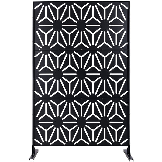 Dining & Tableware: Outdoor & Indoor Privacy Screen Metal Privacy Screen 76' H×48' W, Freestanding Decorative Privacy Screen for Deck Balcony Patio, Privacy Fence Panels for Outside Lawn Garden PS118 BLACK by Streamdale Furniture
