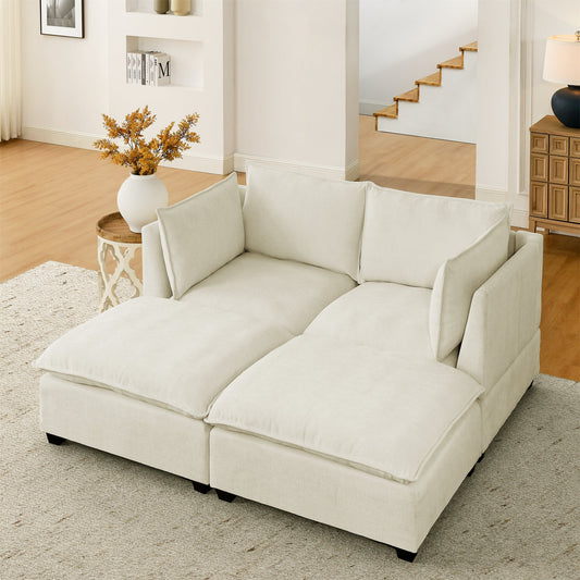 Home Office Accessories: Comfy Cloud Couch loveseat with 2 Ottoman, Modern Chenille Love Seat Upholstered Modular Couch Sleeper for Living Room, Apartment, Studio, Office(Beige White) by Streamdale Furniture