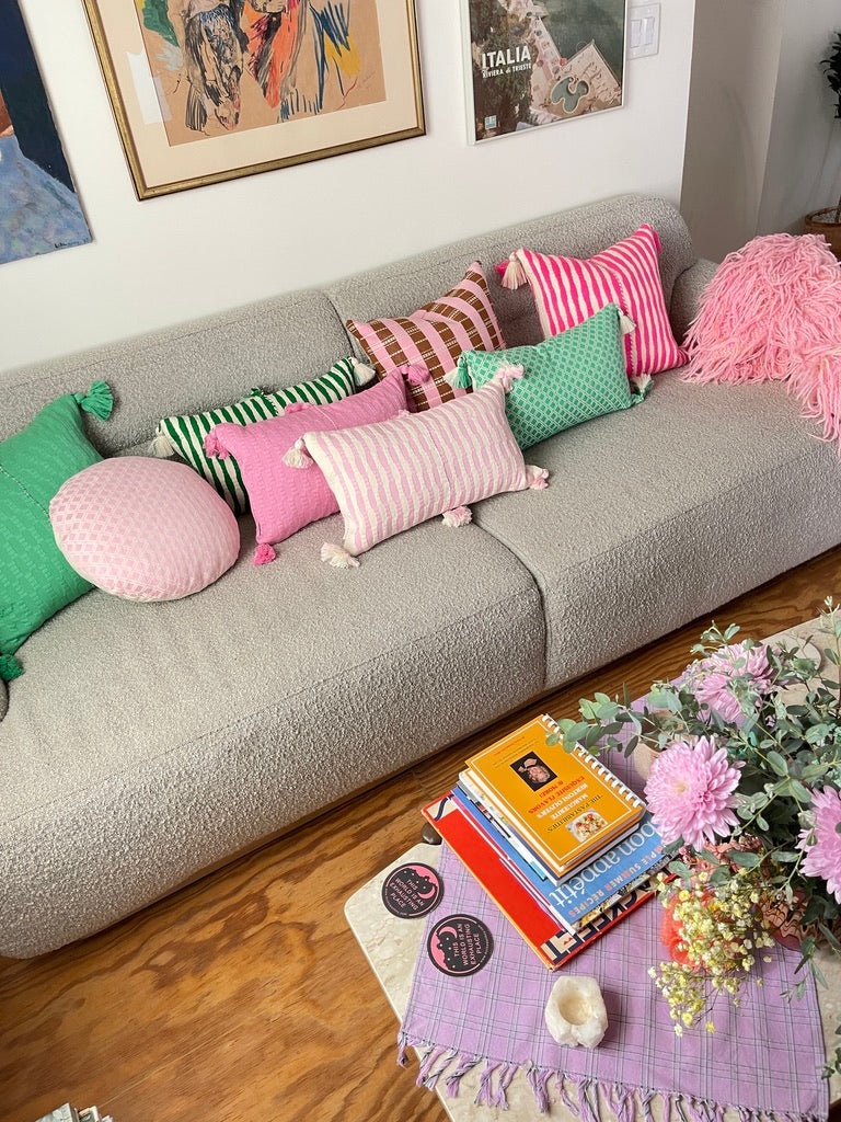 Santiago Grid Pillow - Baby Pink &amp; Umber - 18"x18"