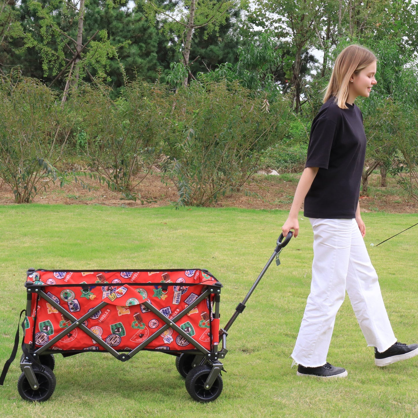 Utility Park Garden Cart Tool Customized Color Folding Camping Trolley Outdoor Picnic Beach Wagon, Red