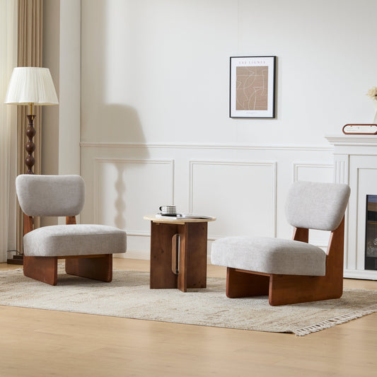 [Set of 2] Modern Lounge Chair with Polyester Upholstery, Sturdy Wood Base With Walnut Finish, Minimalist and Stylish Accent Seating for Living Room, Bedroom, or Office