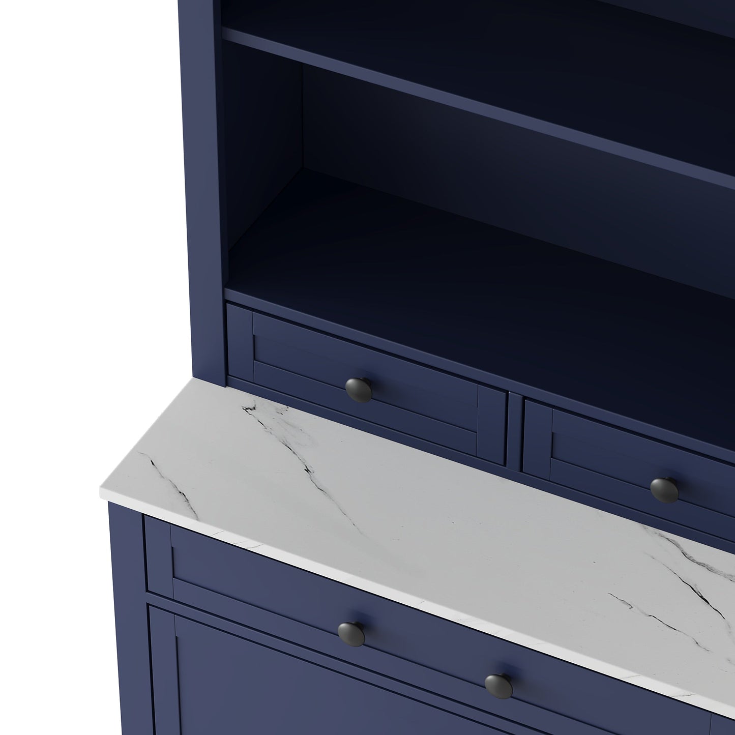[Assembly Video Provided] TOPMAX Modern 83.7inch High Kitchen Pantry, Freestanding Tall Kitchen Hutch with Faux Marble Top,Cupboard Cabinet with 5 Storage Drawers and Adjustable Shelf, Set of 2, Blue