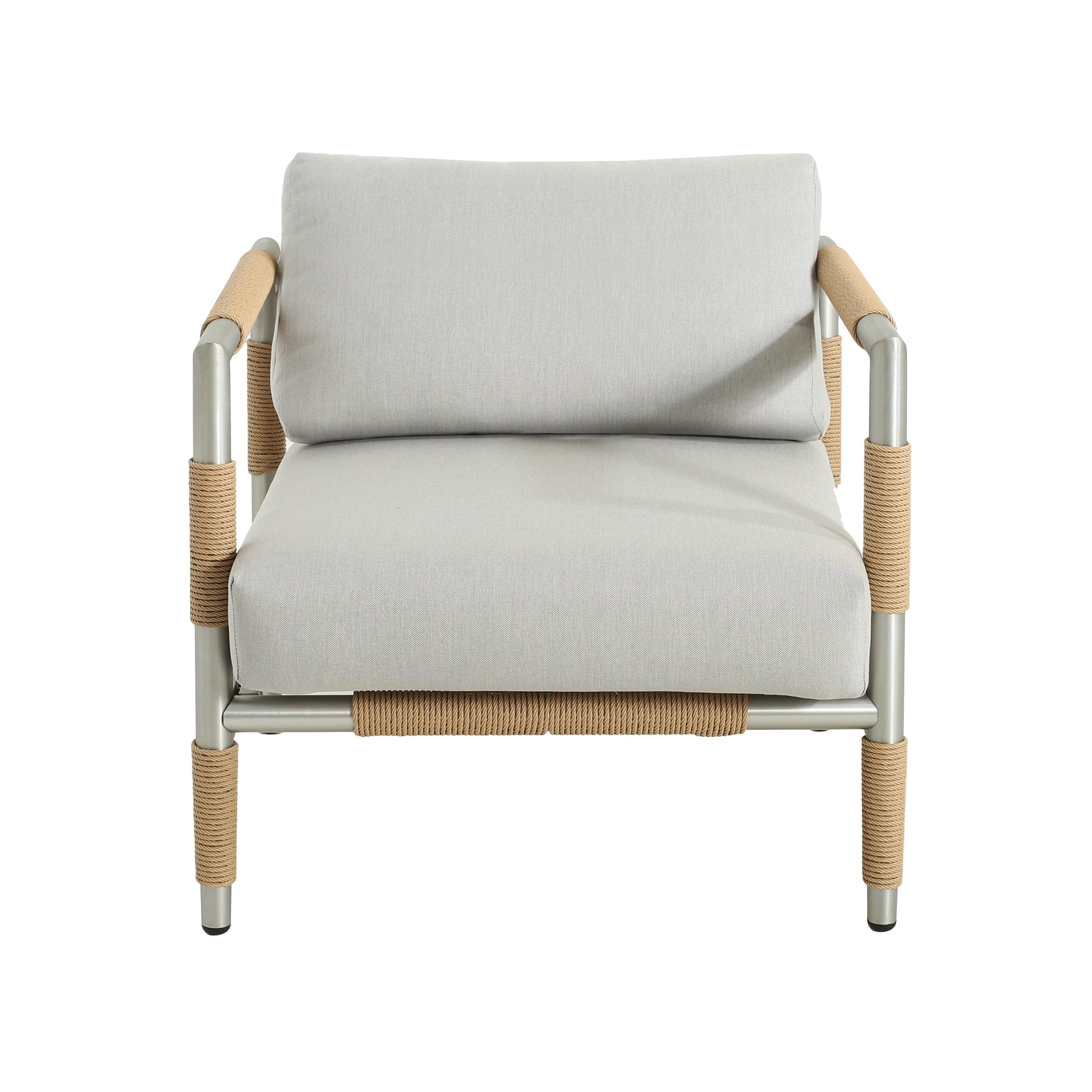 Garden & Outdoor: Oriana Aluminum Outdoor Patio Armchair with Thick Cushions in Light Grey by Streamdale Furniture
