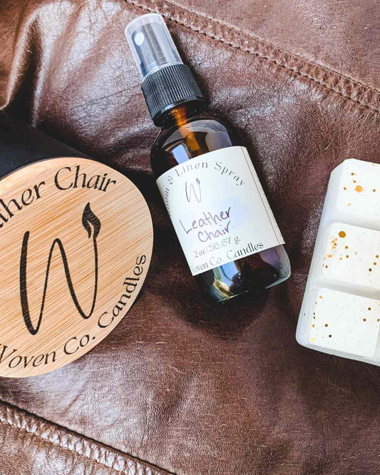 Home Office Accessories: Leather Chair by Woven Co. Candles