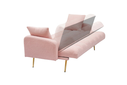 Living Room Decor: 69 Inch Sofa Bed Pink with Adjustable Teddy Sofa for Small Space Living Room and Bedroom by Streamdale Furniture