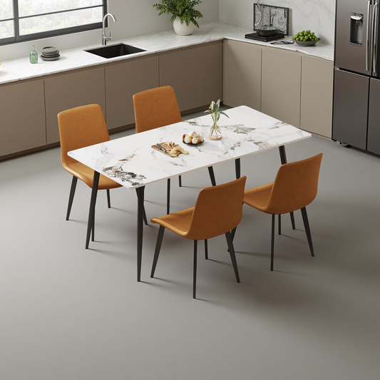 Dining & Tableware: Dining Table with Sintered Stone Tabletop and Metal Legs, 63' Rectangular Modern Kitchen & Dining Room Table With 4 Dining Chairs by Streamdale Furniture