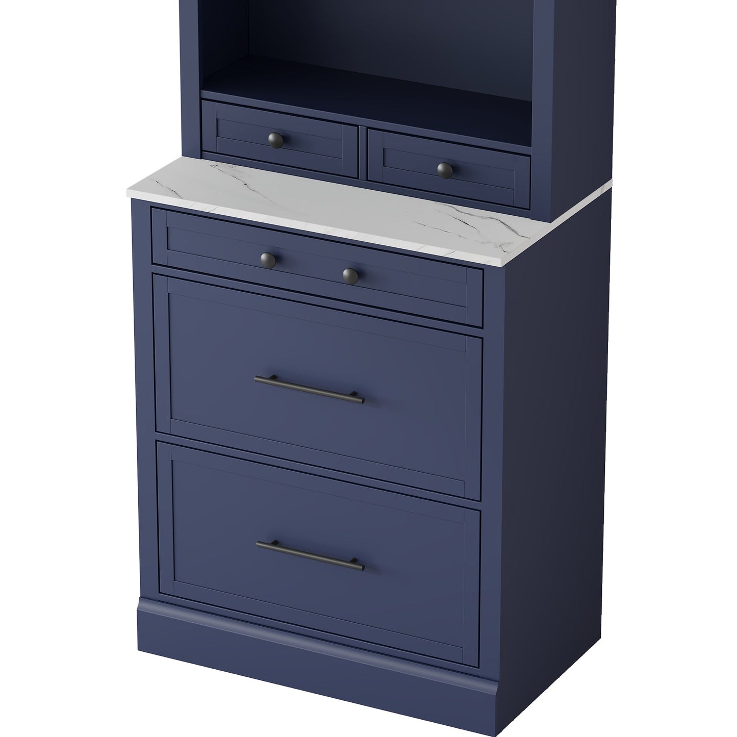 [Assembly Video Provided] TOPMAX Modern 83.7inch High Kitchen Pantry, Freestanding Tall Kitchen Hutch with Faux Marble Top,Cupboard Cabinet with 5 Storage Drawers and Adjustable Shelf, Set of 2, Blue