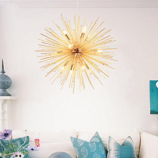 Bathe your space in modern brilliance with the Gold Metal Starburst Chandelier Pendant Light!