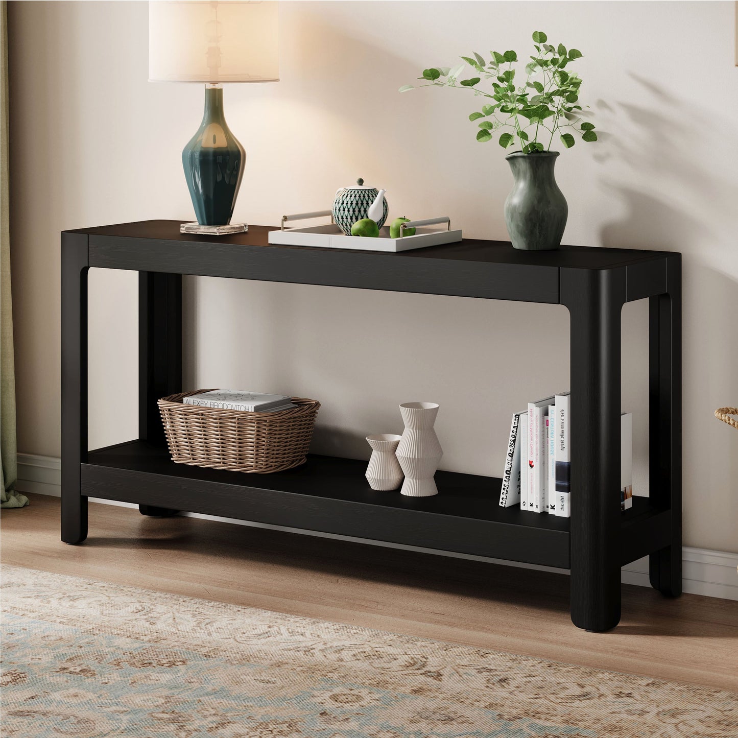 Living Room Decor: Mirod Modern Farmhouse Console Table,Elegant Minimalist Design with Premium Wood Veneer and Rounded Corners by Streamdale Furniture