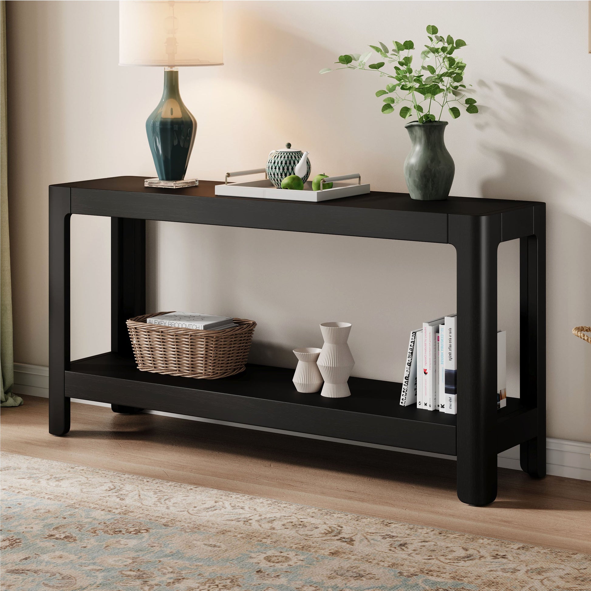 Living Room Decor: Mirod Modern Farmhouse Console Table,Elegant Minimalist Design with Premium Wood Veneer and Rounded Corners by Streamdale Furniture