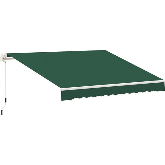 12' x 8' Retractable Awning Patio Awnings Sun Shade Shelter with Manual Crank Handle, 280g/m卢鈮?UV & Water-Resistant Fabric and Aluminum Frame for Deck, Balcony, Yard, Green