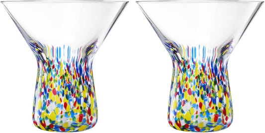 Kitchen Tools & Cookware: The Wine Savant Stemless Martini Glasses Hand Blown Mexican Confetti Design Colorful Glass Drinkware - Set of 2 Clear by Khen Site