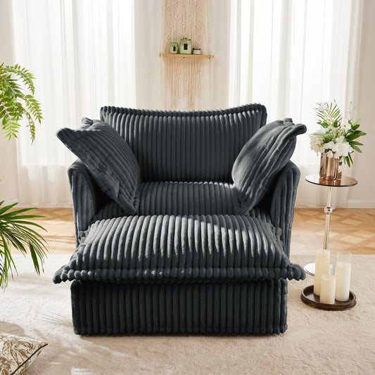 Upholstered Slipcovered Armchair with Ottoman,  Deep Seat Armchair W/ Wide Ottoman for Living Room, Armchair Sets with Large Soft Pillows(Set of 2),Gray Corduroy Fabric